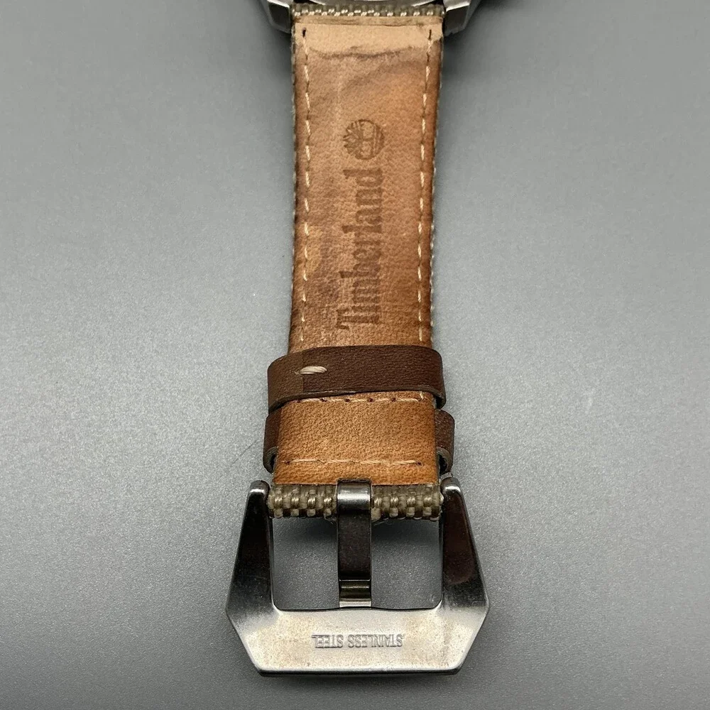 Timberland 14477J Mens Watch 46mm Silver Tone Multifunction Leather New Battery